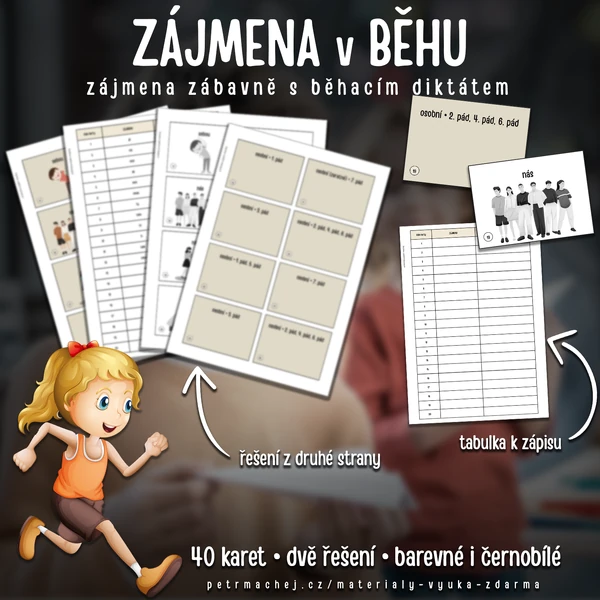 ZÁJMENA: Běhací diktát (40 karet)