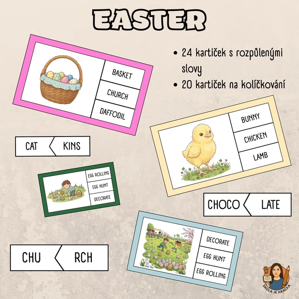Easter - kolíčkování a rozpůlená slova