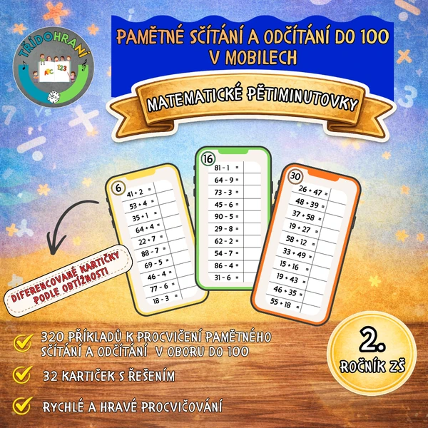 PAMĚTNÉ SČÍTÁNÍ A ODČÍTÁNÍ DO 100 - matematické pětiminutovky
