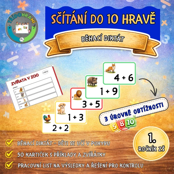 SČÍTÁNÍ DO 10 HRAVĚ - běhací diktát