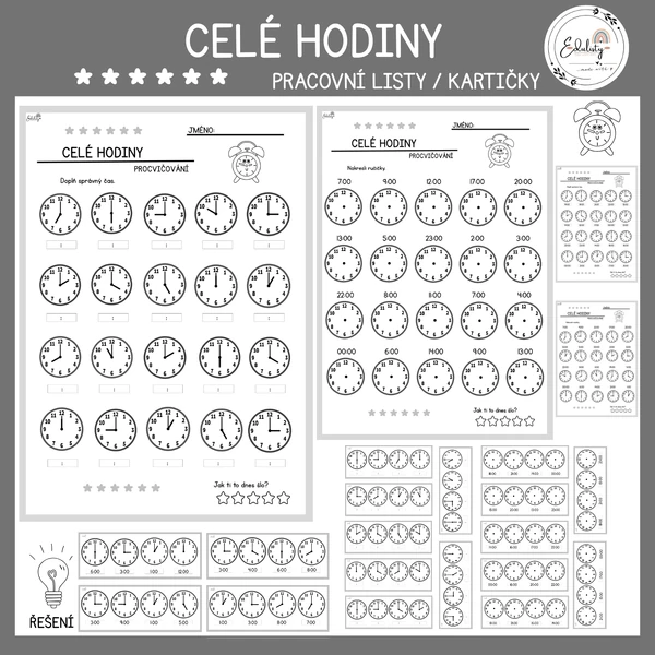 Celé hodiny – pracovní listy/kartičky