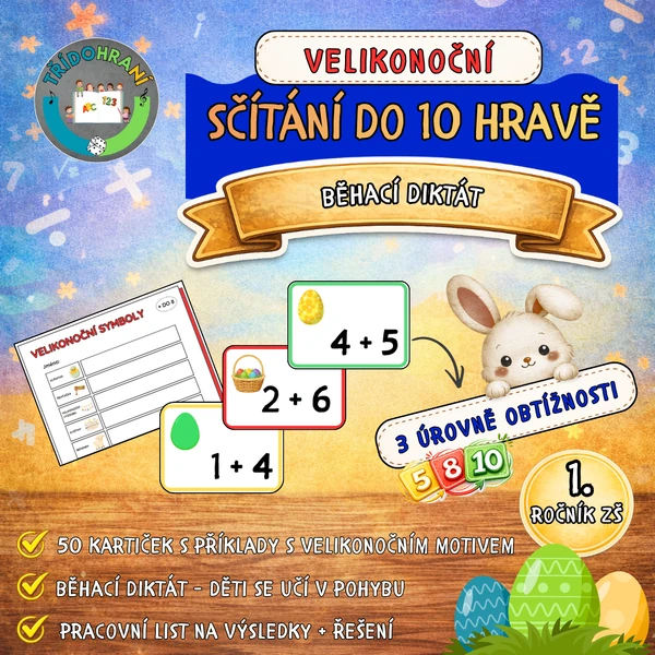 VELIKONOČNÍ SČÍTÁNÍ DO 10 HRAVĚ - běhací diktát