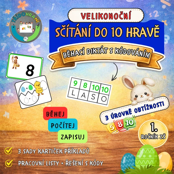 VELIKONOČNÍ SČÍTÁNÍ DO 10 HRAVĚ - běhací diktát s kódováním