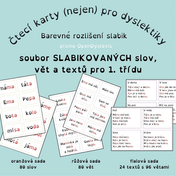 soubor SLABIKOVANÝCH slov, vět a textů pro 1. třídu, 2+1 zdarma