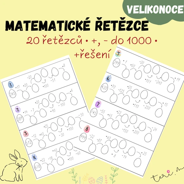 MATEMATICKÉ VELIKONOČNÍ ŘETĚZCE – sčítání a odčítání do 1000
