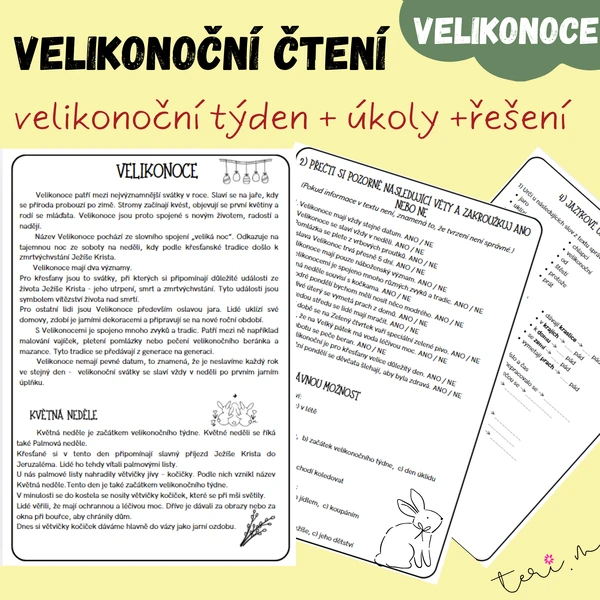 VELIKONOCE - čtení s porozuměním | pracovní listy na celý týden + řešení