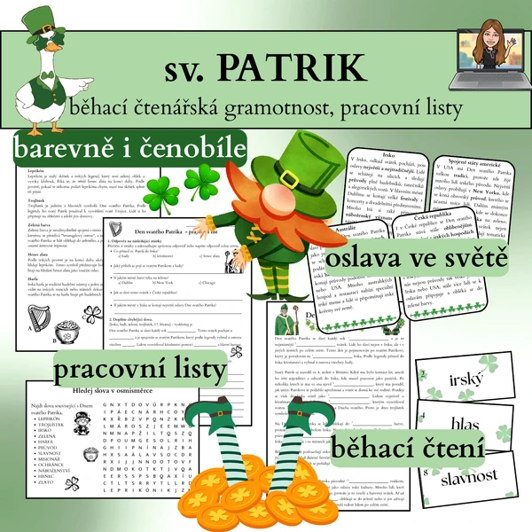 sv. Patrik - běhací čtenářská gramotnost, pracovní listy