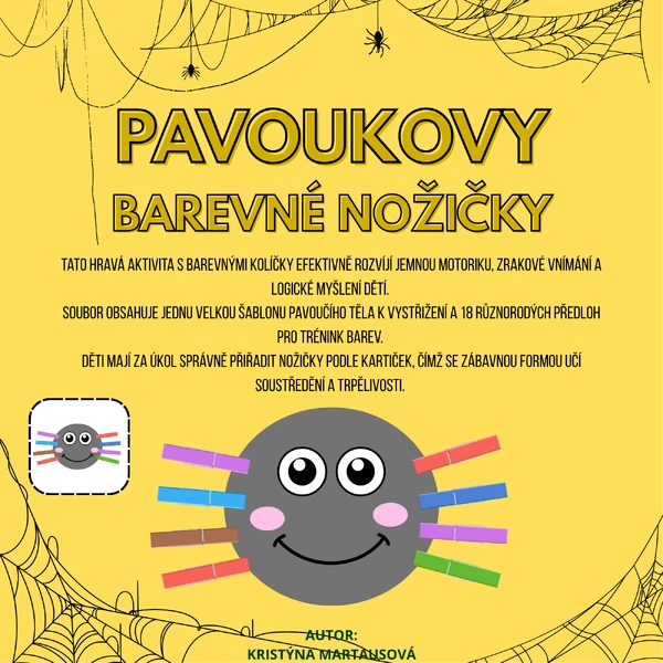 Pavoukovy barevné nožičky - Procvičujeme barvy