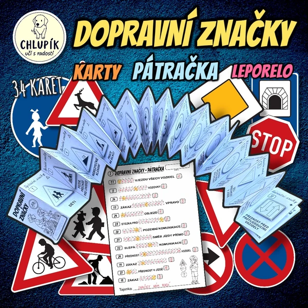 DOPRAVNÍ ZNAČKY-KARTY, PÁTRAČKA, LEPORELO