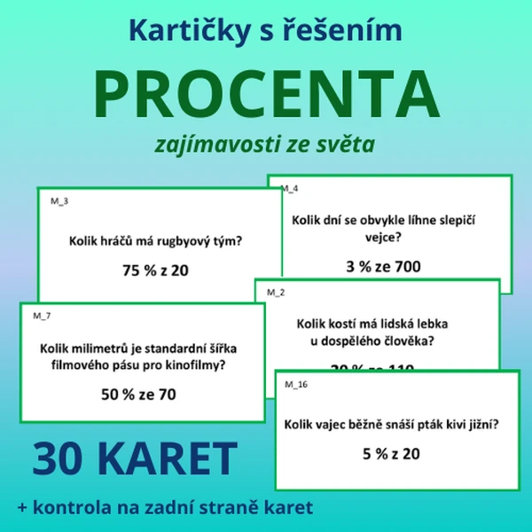 Kartičky s řešením – zajímavosti ze světa – PROCENTA