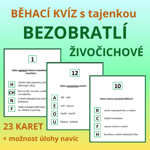 BĚHACÍ KVÍZ s tajenkou – BEZOBRATLÍ ŽIVOČICHOVÉ