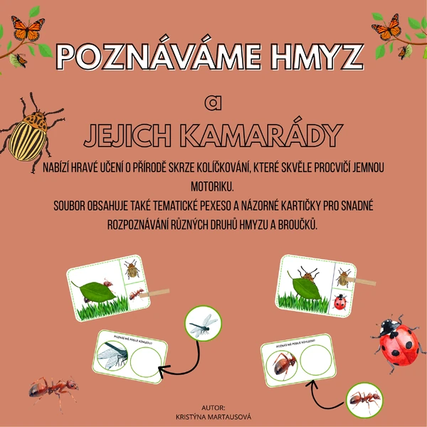 Poznáváme hmyz a jejich kamarády - Kolíčkování, pexeso a poznávání hmyzu