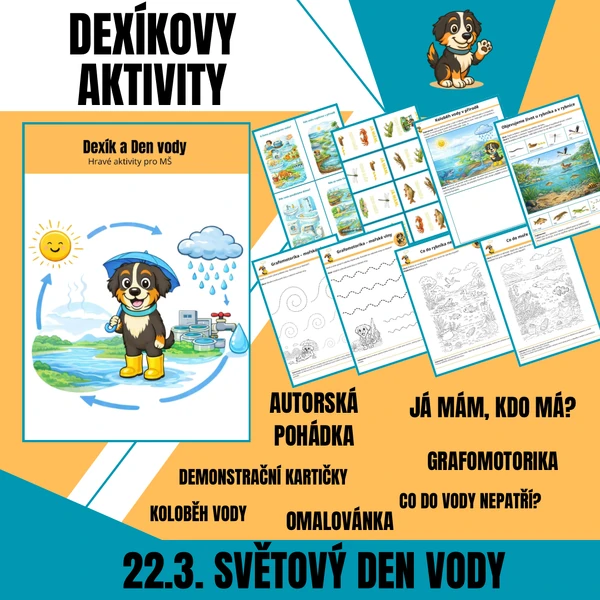 Dexík a Den vody | Světový den vody (22. 3.) | pracovní listy a aktivity pro MŠ