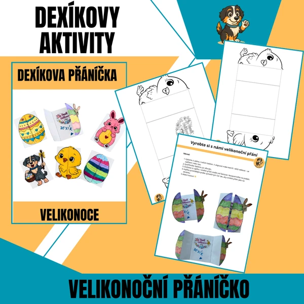 Dexík – Velikonoce | přáníčka pro děti | šablony k tisku