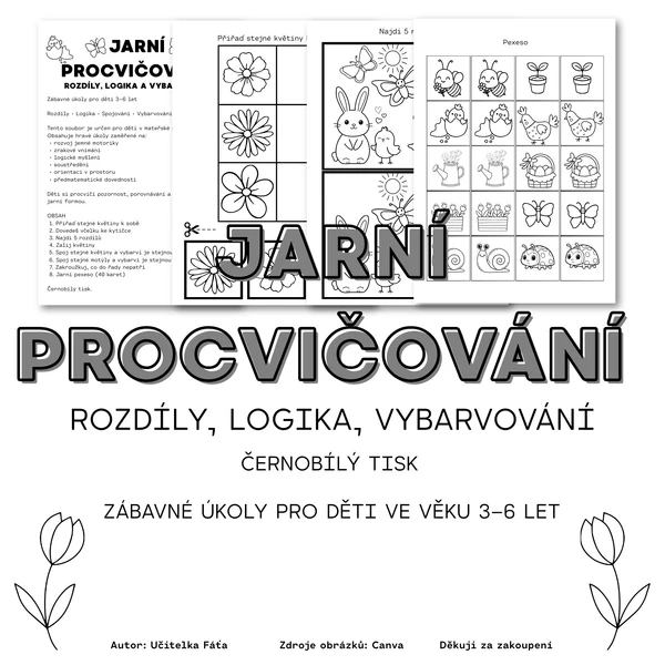 JARNÍ PROCVIČOVÁNÍ - soubor pracovních listů (Černobílý tisk)