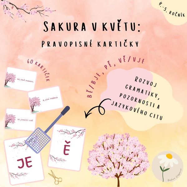 Sakura v květu: Pravopisné kartičky