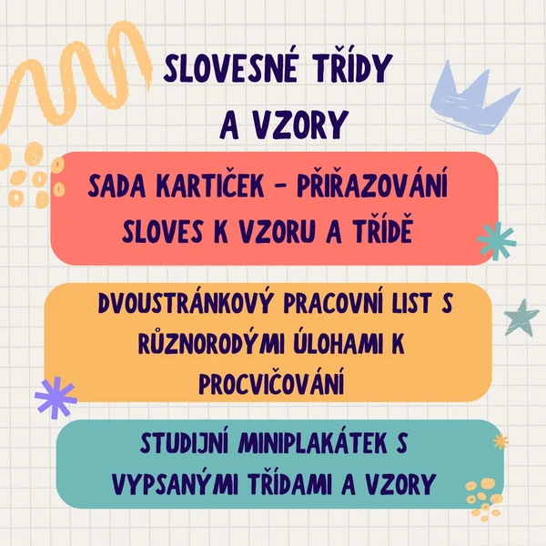 Slovesné třídy a vzory - kartičky a pracovní list 