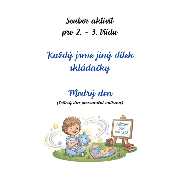 Modrý den: Každý jsme jiný dílek skládačky (Aktivity ke Dni autismu) pro 2. - 3. třídu