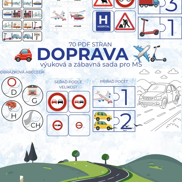 🚗 DOPRAVA – výukový PDF soubor pro děti v MŠ ✈️🛴