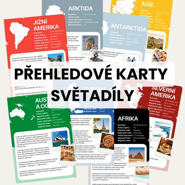 Světadíly - přehledové karty/plakáty