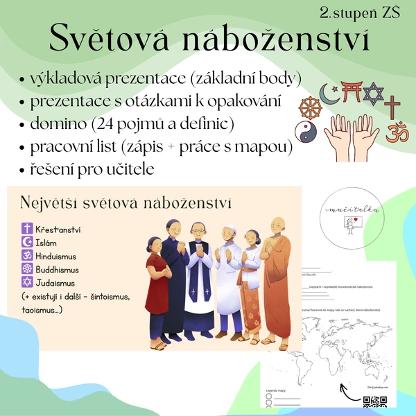 Světová náboženství – prezentace, pracovní list, domino