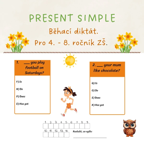 present simple - běhací diktát 