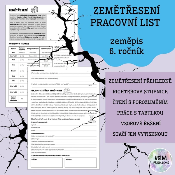 Zemětřesení - pracovní list