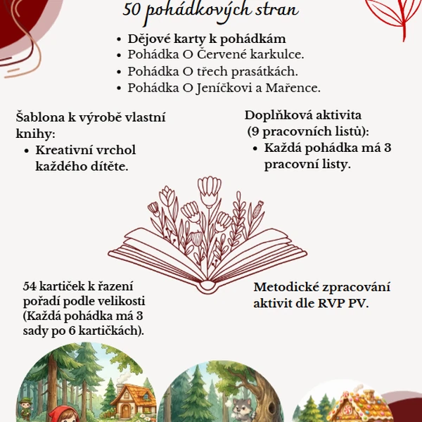 Pohádková cesta - 50 pohádkových listů s šablonou výroby vlastní knihy. Pro MŠ.