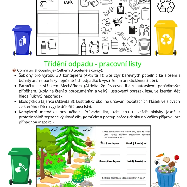Pracovní listy na téma Třídění odpadu 