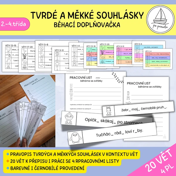 Tvrdé a měkké souhlásky - běhací doplňovačka