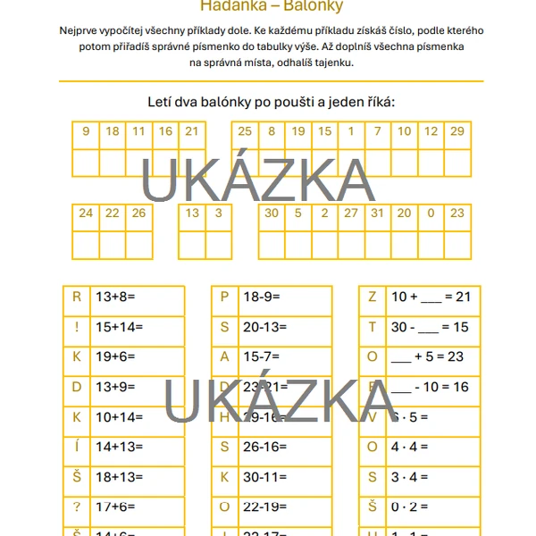 Matemtická hádanka s tajenkou - Balónky