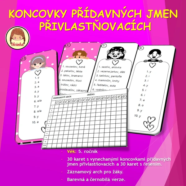 Koncovky přídavných jmen přivlastňovacích.