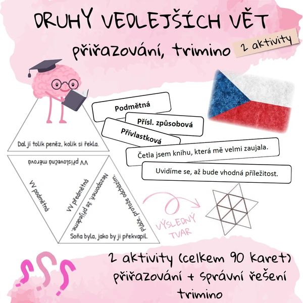 Druhy vedlejších vět - přiřazování, trimino