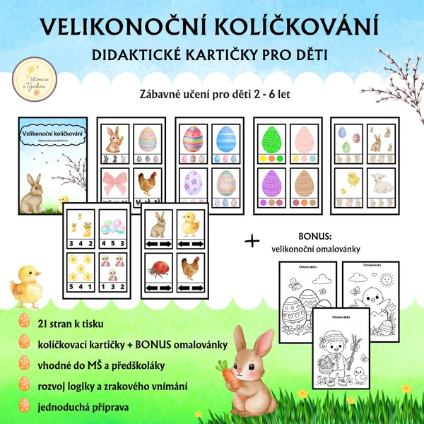 Velikonoční kolíčkování - didaktické kartičky pro děti