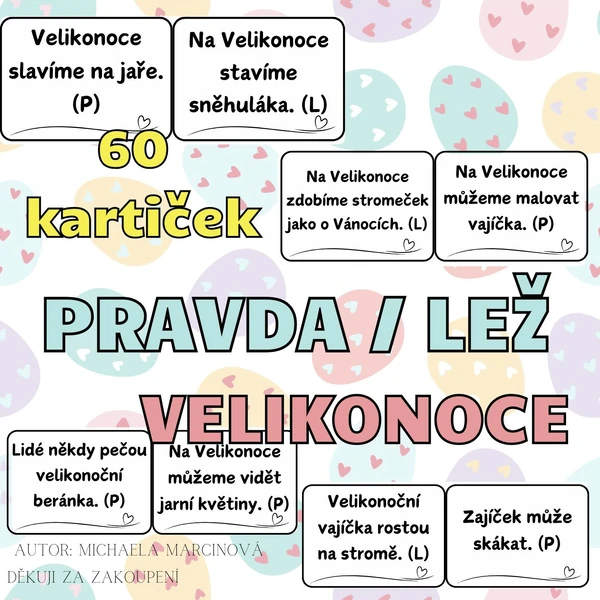 VELIKONOCE - pravda/lež - 60 kartiček