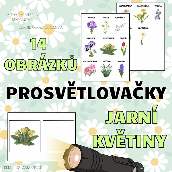 Jarní květiny – Výukové prosvětlovačky (14 květin + 2 přehledové karty)