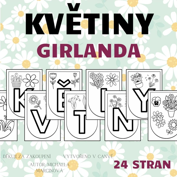 Jarní květiny - girlanda k vybarvení