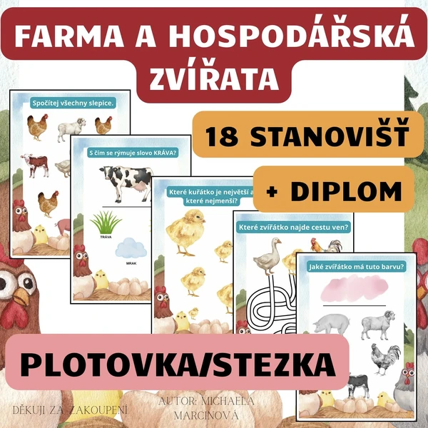 FARMA A HOSPODÁŘSKÁ ZVÍŘATA (18 úkolů + diplom) - Velká plotovka/stezka