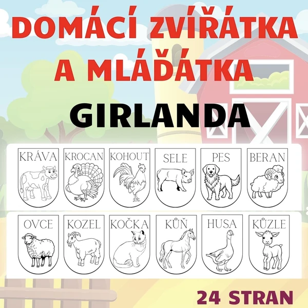 DOMÁCÍ ZVÍŘÁTKA - girlanda - černobílá