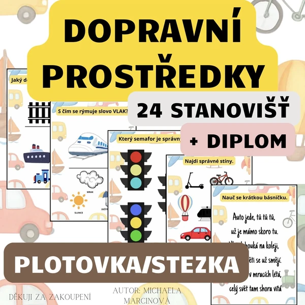 Dopravní prostředky -(24 úkolů + diplom) - Velká plotovka/stezka