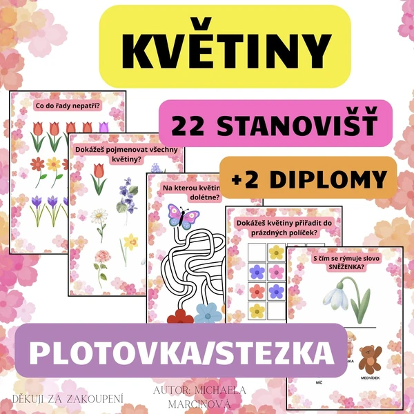 KVĚTINY (22 úkolů + 2 diplomy) - Velká plotovka/stezka