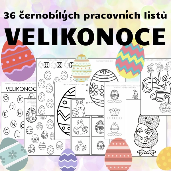 VELIKONOCE - 36 černobílých pracovních listů