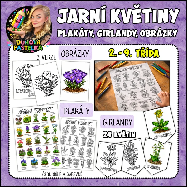 JARNÍ KVĚTINY - obrázky, vitráže, girlandy, plakáty