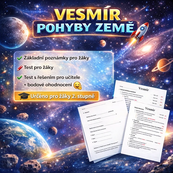 Vesmír, pohyby Země, Atmosféra, Litosféra, Pedosféra, Biosféra, Hydrosféra