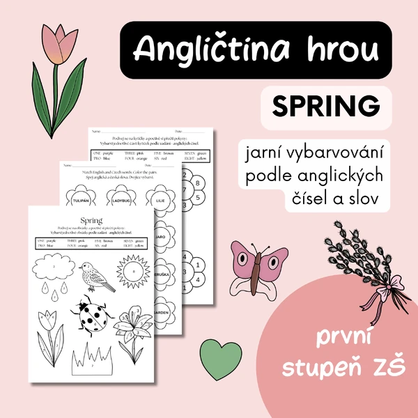 Jaro v angličtině - vybarvování podle slovíček, colors, numbers
