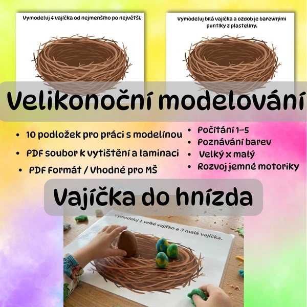 Velikonoční modelování: Vajíčka do hnízda (10 podložek pro práci s modelínou)
