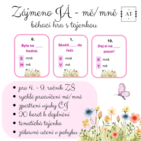 Zájmeno JÁ - mě/mně - běhací hra s tajenkou