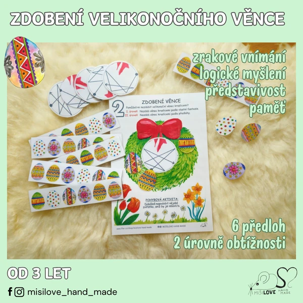 Velikonoční logická posloupnost – Zdobení věnce podle předlohy (MŠ + 1. stupeň ZŠ)