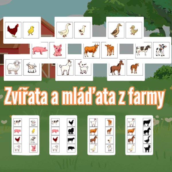 Zvířata a mláďata z farmy - obrázky + PL