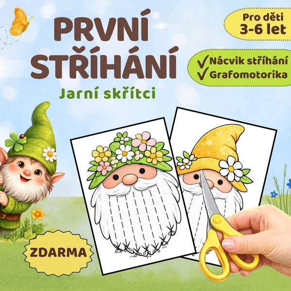 Nácvik stříhání, grafomotorika - jarní skřítci ZDARMA